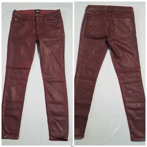 Hudson Red Wine Wax Purple Krista Ankle Super Skinny Coated Faux Leather Jeans - Picture 1 of 7